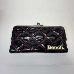 Vintage Bench Black Wallet with Pink Stitching Quilted Kiss-Lock